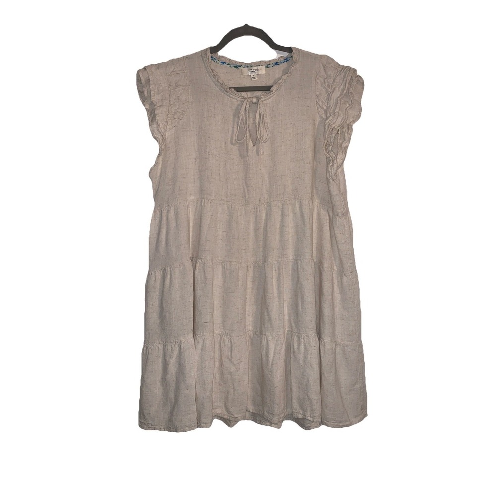 Umgee Dress XL Linen Blend Tiered Mini Boho Beige Ruffle Short Sleeve Summer - Picture 4 of 16
